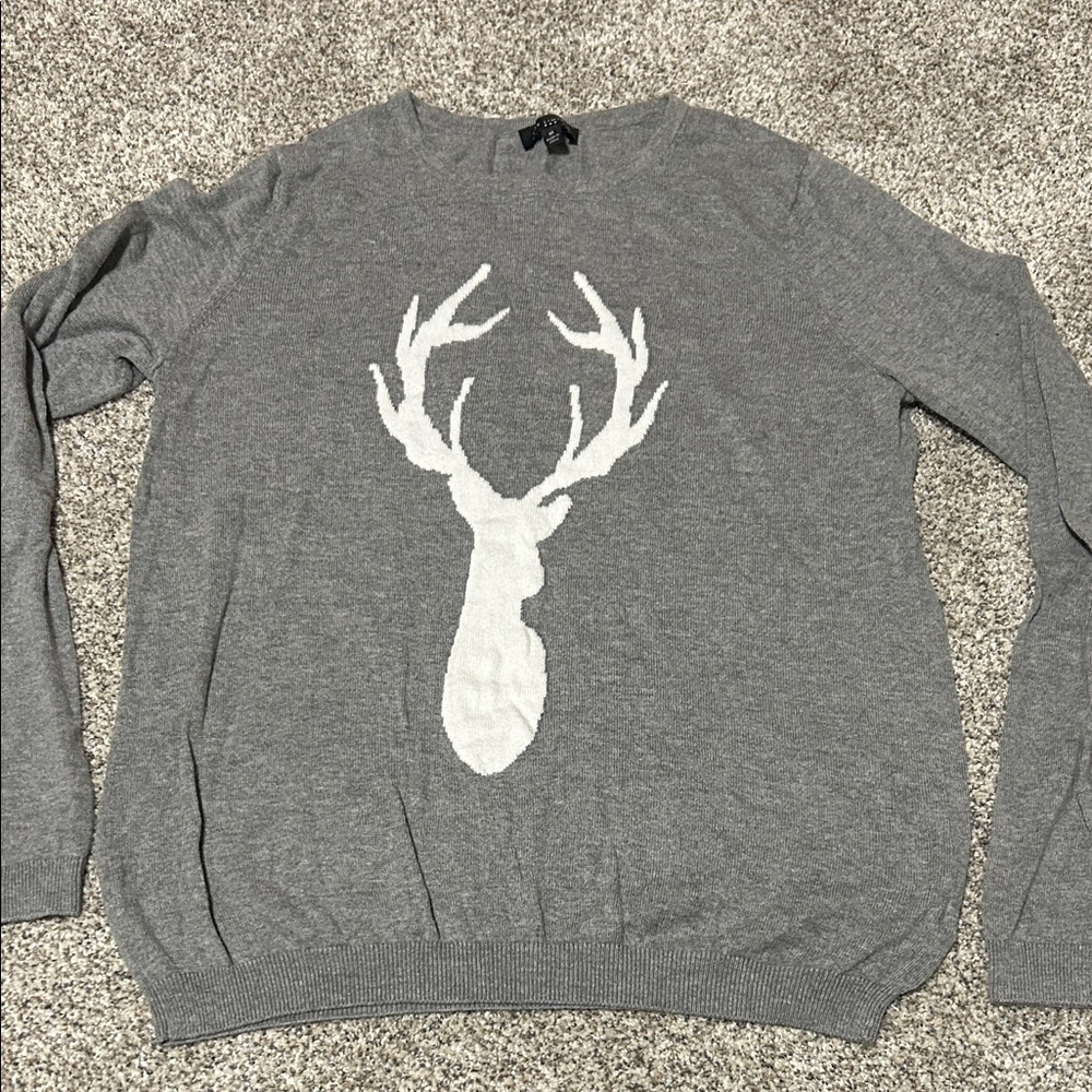 The Limited Gray Crewneck Sweater with White Deer Design